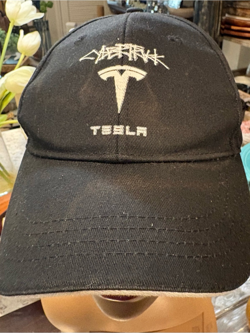 Tesla Black Baseball Cap with White Embroidered Logo